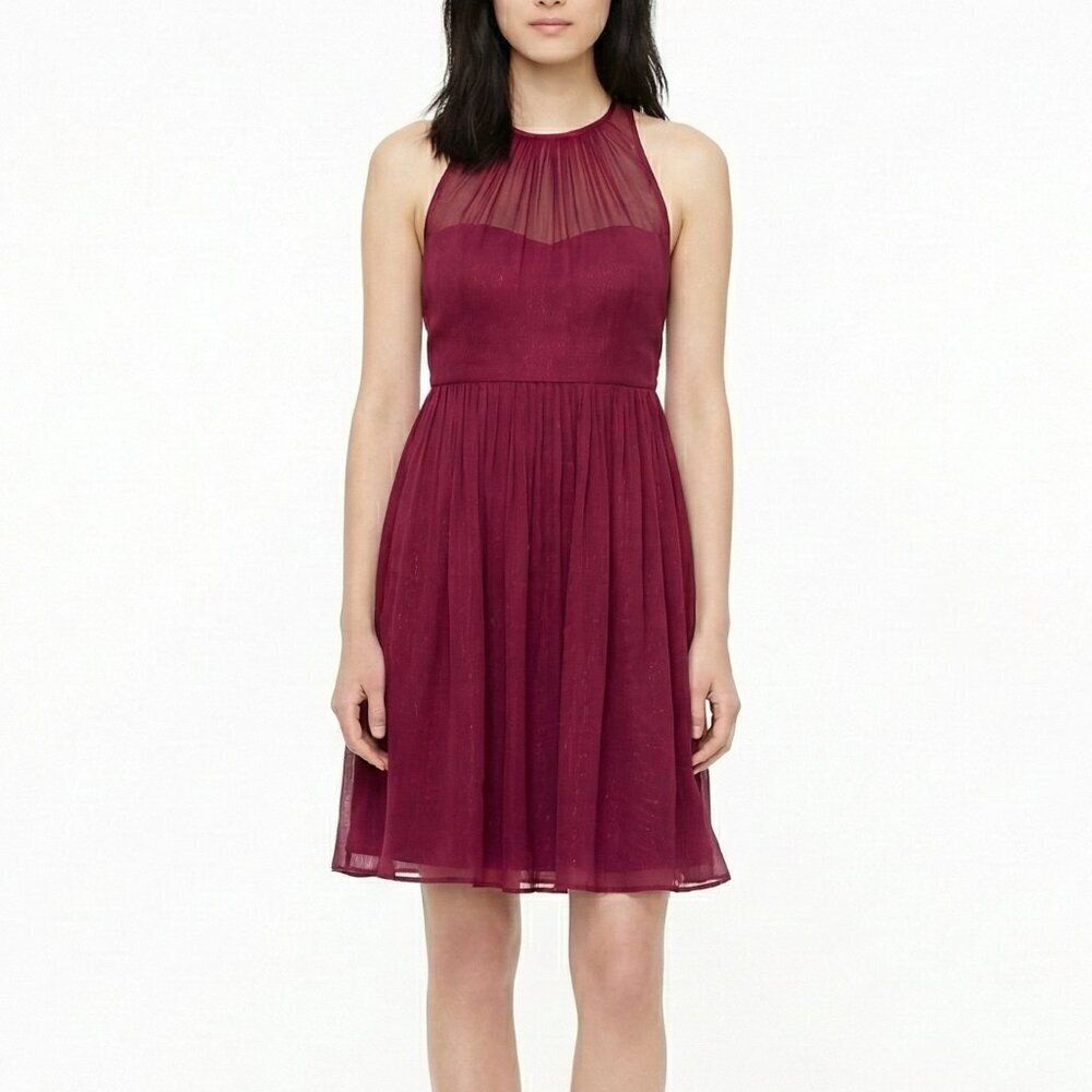 J Crew Silk Chiffon Cocktail Dress Red Wild Berry Midi Size 2